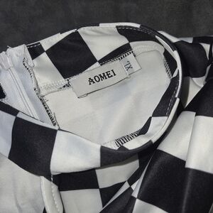 AOMEI One Shoulder Checkered Dress - Black and White